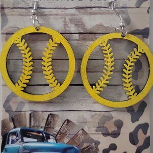 ✨Yellow Softball Dangle Earrings 1.5” Diameter Baseball Sports Jewelry 🥎